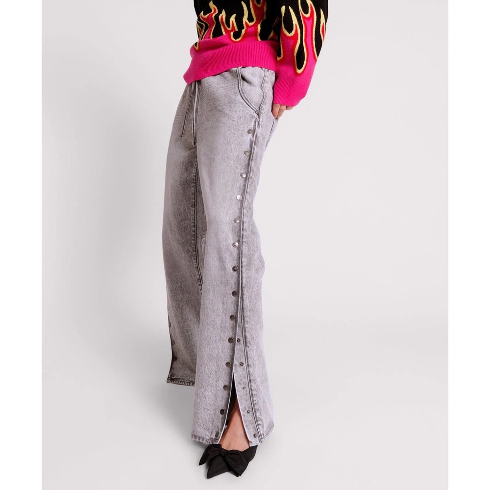 OneTeaspoon Roadhouse Wide Leg Drawstring Denim Jeans Slate Acid Gray Medium - Picture 3 of 6